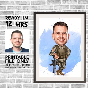Soldier Cartoon Drawing from Photo, Soldier Cartoon, Soldier Caricature,  Funny Soldier Gift, Soldier Caricature