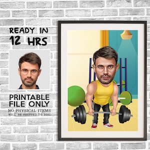Personalisiertes Fitness-Karikatur-Porträt, Fitness-Karikatur, Gewichtheber-Karikatur, Geschenk für Gewichtheber, Fitness-Karikatur, Fitnessliebhaber