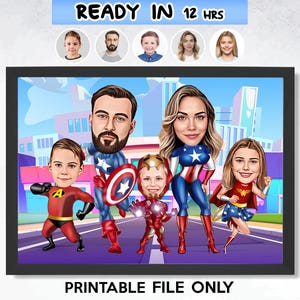 Custom Superhero Family Portrait , Personalized Caricature from Photo , Funny Superhero Gift for Dad, Mom, Kids - Digital Cartoon Drawing