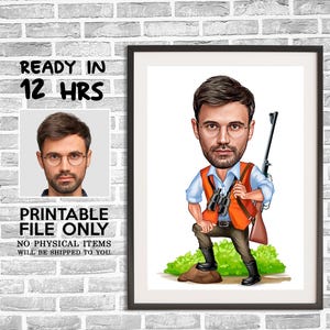 Individuelles Jäger Cartoon Portrait, Jäger Karikatur, Digital Portrait, Jagd Geschenk, Jäger Zeichnung Kunst, Jäger Portrait, Einzigartiges Jäger Geschenk
