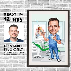 Individuelle männliche Zahnarzt Cartoon, Männer Zahnarzt Zeichnung Kunst, Zahnarzt Cartoon Zeichnung, digitales Porträt, lustiges Zahnarzt Geschenk, Geschenk für Zahnarzt