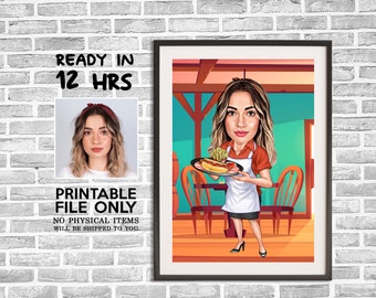 Waitress Cartoon Drawing from Photo, Waitress Cartoon, Waitress Caricature,  Funny Waitress Gift, Waitress Gift for Woman