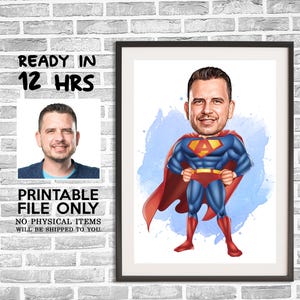 Benutzerdefinierte Superheld Cartoon Portrait, Superheld Karikatur, Digitales Porträt, Superheld Geschenk, Superheld Zeichnung Kunst