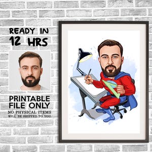 Benutzerdefinierte Designer-Superheld-Karikatur-Porträt, Superheld-Karikatur, digitales Porträt, Designer-Superheld-Geschenk, Designer-Superheld-Zeichnungskunst