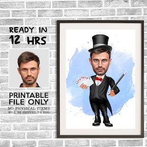 Benutzerdefinierte Magier Cartoon Portrait, Zauberer Für Männer Karikatur, Digitales Porträt, Zauberer Geschenk, Zauberer Zeichnung Kunst, Magier Karikatur