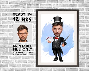 Custom Magician Cartoon Portrait, Wizard For Men Caricature, Digital Portrait, Wizard Gift, Wizard Drawing Art, Magician Caricature