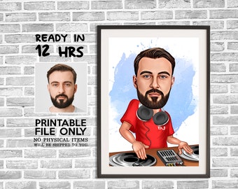 Custom DJ Cartoon Portrait, Male Dj Cartoon, Dj Caricature,  Funny Dj Gift, Dj Drawing, Dj Gift, Dj Portrait