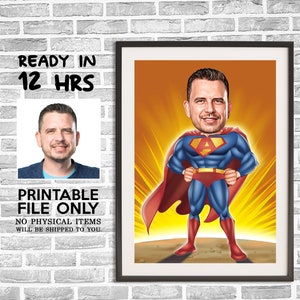Benutzerdefinierte Superheld Cartoon Portrait, Superheld Karikatur, Digitales Porträt, Superheld Geschenk, Superheld Zeichnung Kunst