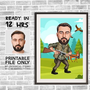 Custom Hunter Cartoon Portrait, Hunter Caricature, Digital Portrait, Hunting Gift, Hunter Drawing Art,  Hunter Portrait, Unique Hunter Gift