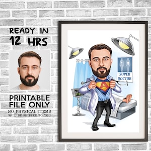 Customized Super Doctor Cartoon, Super Doctor Drawing Art, Doctor Cartoon Drawing, Digital Portrait, Funny Doctor Gift, Gift for Doctor