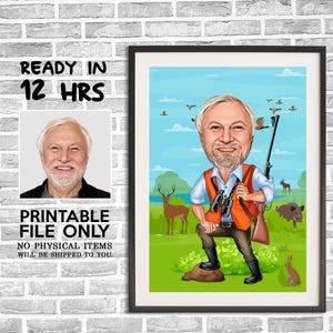Retrato de cazador personalizado, caricatura de cazador, retrato digital, regalo de caza, dibujo artístico de cazador, retrato de cazador, regalo único de cazador