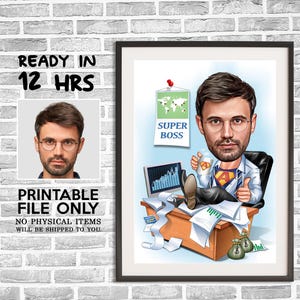 Super Boss Karikatur vom Foto, Boss für Männer Karikatur, digitales Porträt, Boss Geschenk, Super Boss Zeichnungskunst, lustige Boss Karikatur