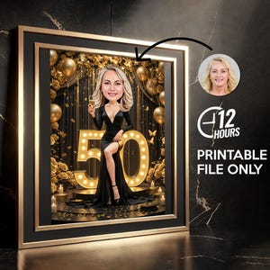 Benutzerdefinierte 50. Frau Cartoon Portrait, personalisiertes Geburtstagsgeschenk, 50. Geburtstag Karikatur, Geburtstag Cartoon, lustiges Geburtstagsgeschenk der Frau