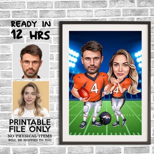Custom Couple Cartoon Portrait, Couple Caricature, Couple Gift, Couple Drawing Art, Football Couple Gift, Anniversary Gift, Gift for Couple