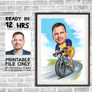 Caricatura di ciclista da foto, caricatura di ciclista, ritratto digitale, regalo ciclista, regalo motociclista fumetto, fumetto ciclista personalizzato