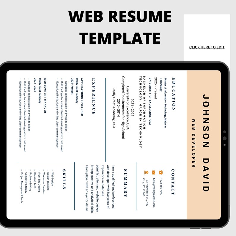 Editable Web Developer Resume Template PDF | Instant Download ...