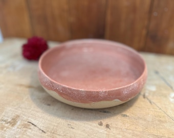 Ceramic pasta plate with pink glaze