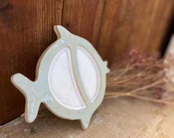 Ceramic children's plate fish white - light blue