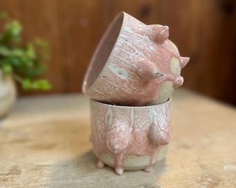 Breasts Cup with Pink Glaze & Piercing