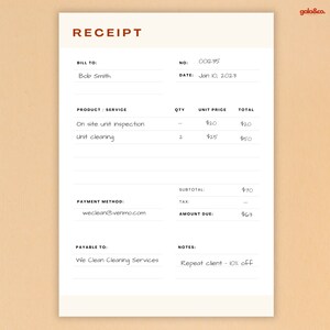 Receipt Template Ready to Print PDF, Small Business Tools Bundle ...
