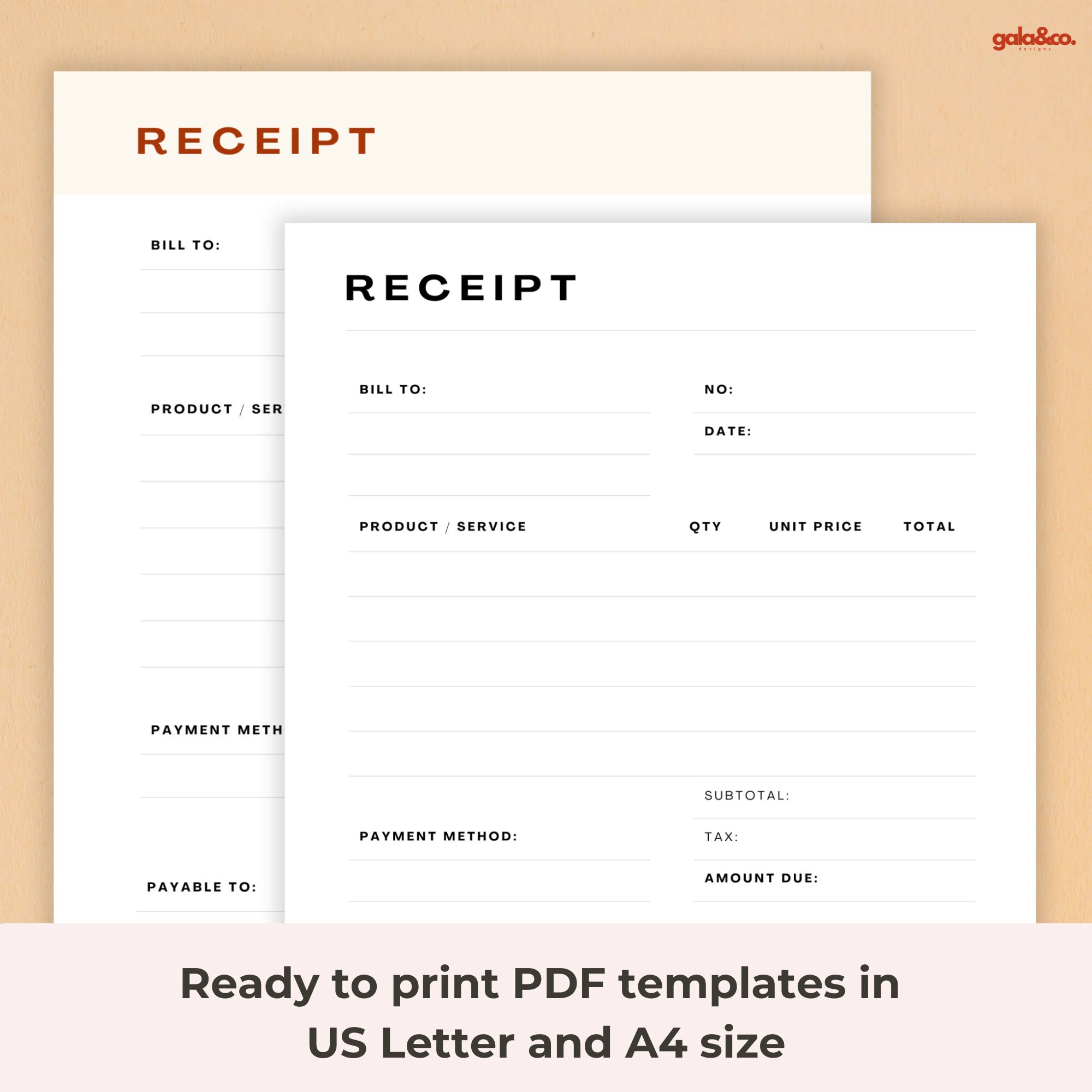 Receipt Template Ready to Print PDF, Small Business Tools Bundle ...