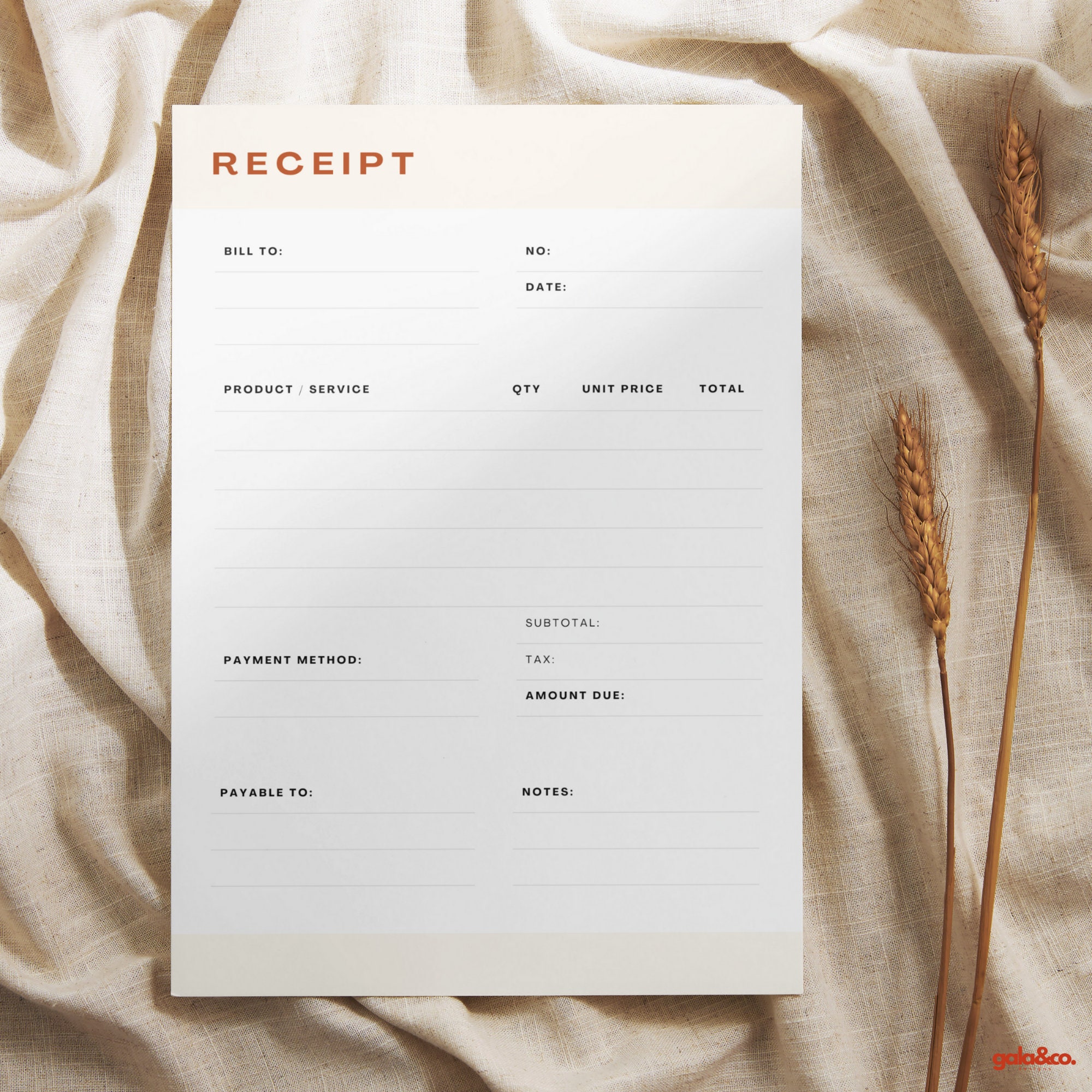 Receipt Template Ready to Print PDF, Small Business Tools Bundle