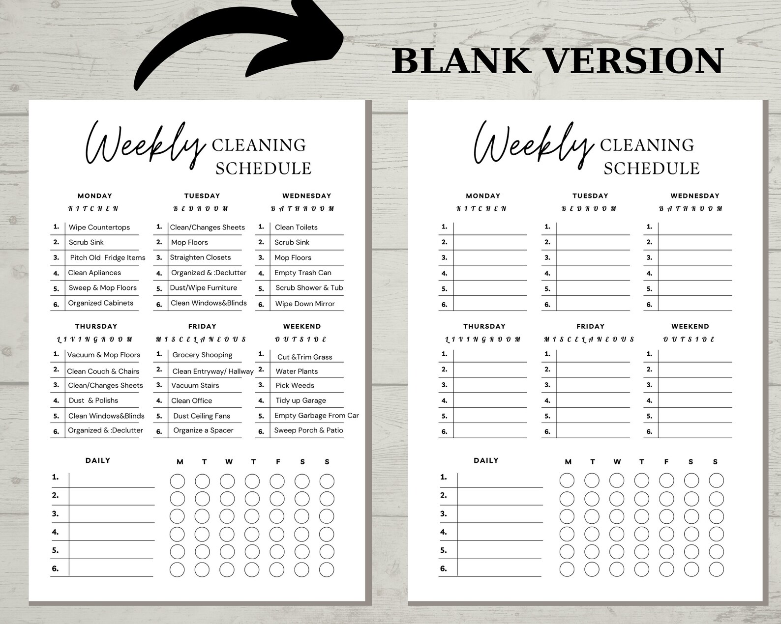 Printable Weekly Cleaning Checklist 4 Page Minimalistic ADHD Etsy
