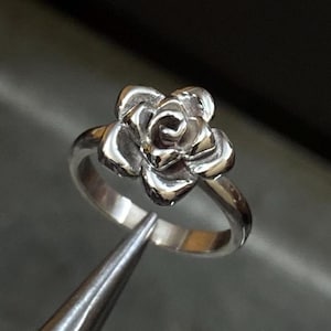 Sterling Silver Rose Ring: Handmade Floral Jewelry, Adjustable