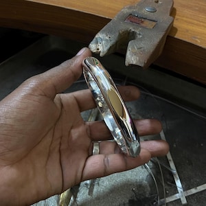 Heavy Sterling Silver Kada Bracelet: Handmade Half-Round Bangle for Men