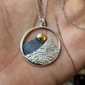 Mountain and sun pendant necklace | Nature-inspired necklace for women | 925 sterling silver mountain necklace | Sun and Mountain necklace