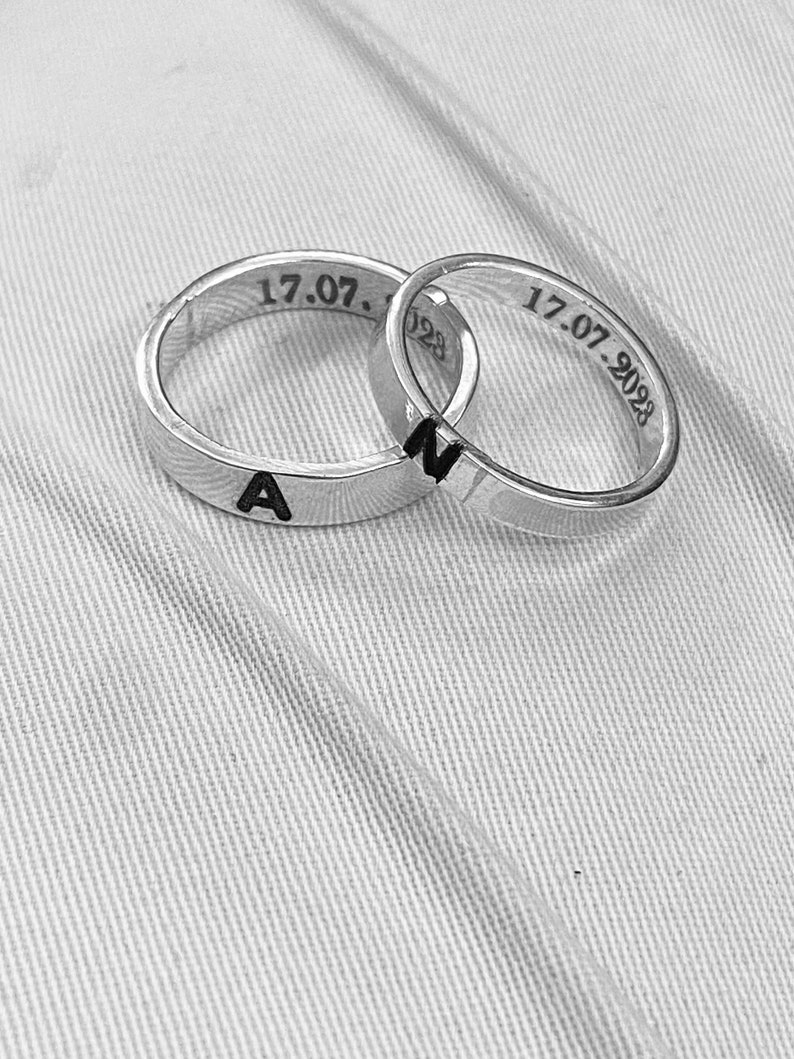 Initial Engraved Sterling Silver Rings . Couple Rings With Initials and ...