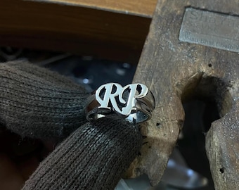 Customised Initial Ring – 925 Sterling Silver Signet Ring | Bold Personalized Jewelry, Men&#39;s Statement Ring, Made to Order Gift for Him