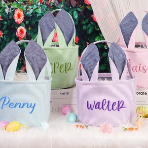 Personalized Bunny Baskets for Kids,Easter Baskets,Embroidered Easter Bucket, Boys Girls Easter Basket,Easter Egg Hunt,Easter Gifts for Kids