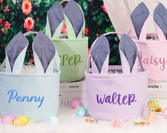 Personalized Bunny Baskets for Kids,Easter Baskets,Embroidered Easter Bucket, Boys Girls Easter Basket,Easter Egg Hunt,Easter Gifts for Kids