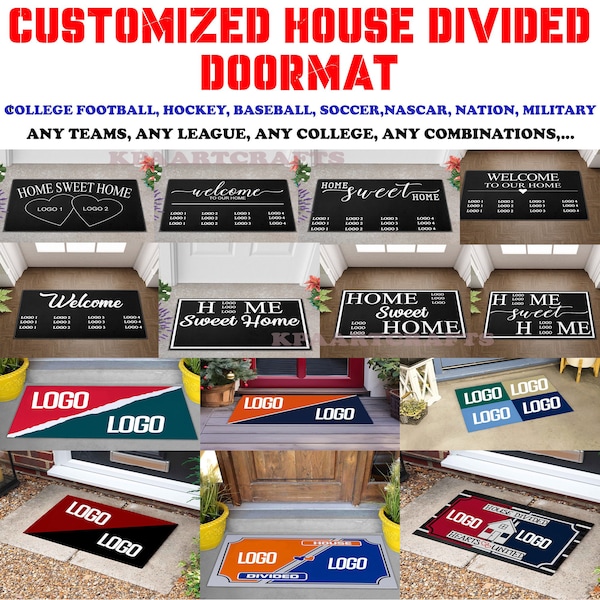Custom House Divided Team Welcome Mat, Welcome to Our House Divided, House Divided Sports Doormat, Any League, Any College, Any Combination