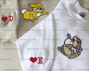 Sweat brodé Panpan Bambi et Miss Bunny, pulls brodés couple Disney, pull film Disney, sweat couple assorti