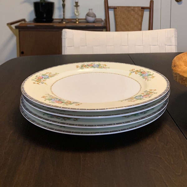 Vintage Meito China Hand Painted Annabelle Dinner Plates | Set of 4 | Made in Japan | Floral Design