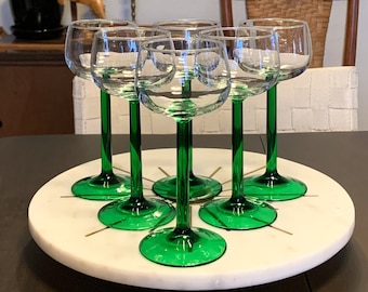 Set of 6 Cristal D’arques-Durand Emerald Rhine Wine Glass | Blown | Ice Sweet Cordial Apertif Amaro | Green Long Stem