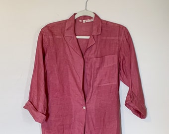 Vintage Alan Paine Colour Mate Single Button Linen Shirt Maroon Burgundy Red Pink Rose Women 6