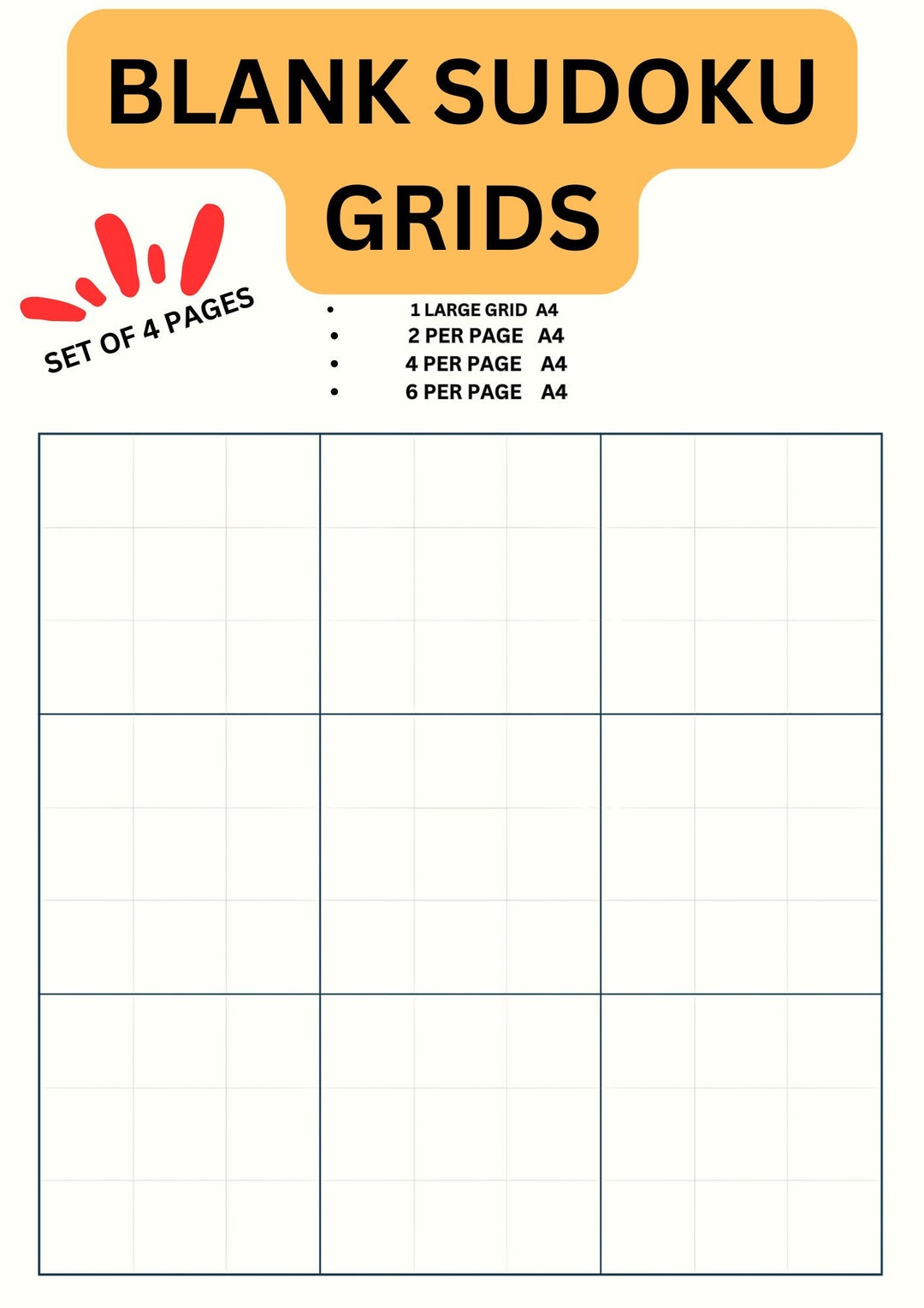 Set of Blank Sudoku Grids. 4 PAK 1,2,4,6 per Page Bonus 4 Games - Etsy