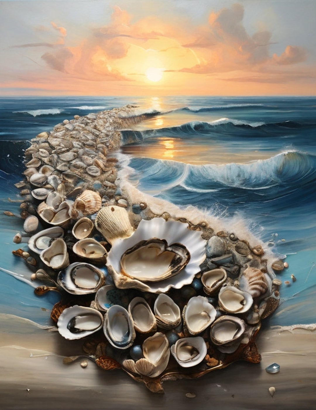 Seashell Sunset Art Collection of 5 Digital Downloads High Res. ideal ...