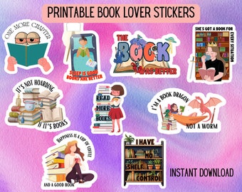 Printable Book Lover Stickers | Stickers to Use in Your Planners, Journals and Wherever You Like | Instant Download