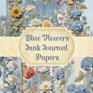 Staubige Blaue Blumen Junk Journal Kit Hortensien Drucke Junk Journal Seiten Vintage Decoupage Papiere Scrapbook Album Hintergrund Printable