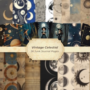 Mystical Celestial Junk Journal Kit Vintage Astronomy Printables Moon Digital Papers Witch Ephemera Magic Scrapbook Pages Celestial Tags
