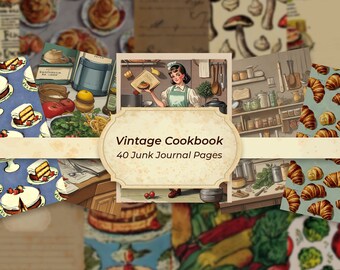 Vintage cookbook junk journal kit Antique cookbook papers Old kitchen scrapbook background pages Recipes junk journal Printable papers