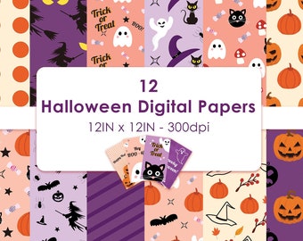 Halloween scrapbook papers bundle Halloween JPG Junk journal print paper Witch hat digital background Pumpkin Halloween themed wallpaper