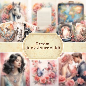 Bellissimo kit di diario dei sogni con pagine di sfondo per album romantici, diario dei sogni con fiori vittoriani, carta stampabile decorativa effimera