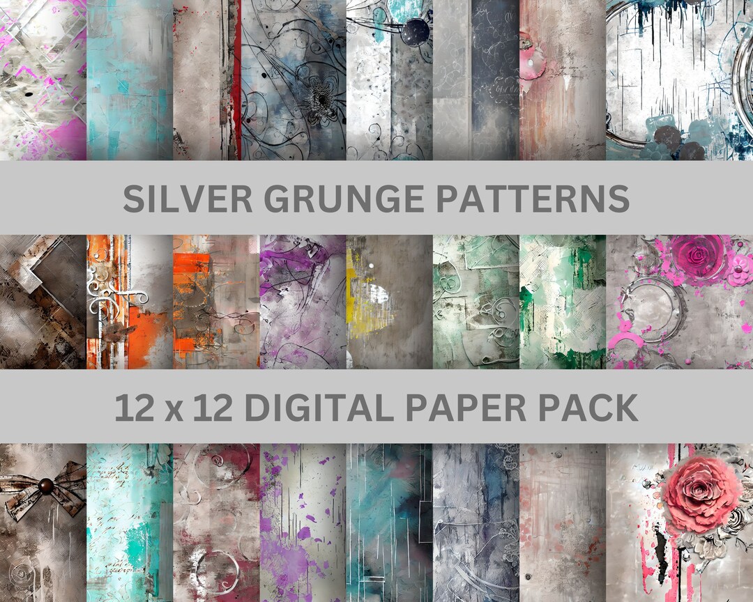 Printable Grunge Seamless Textured Silver Digital Paper Distressed ...