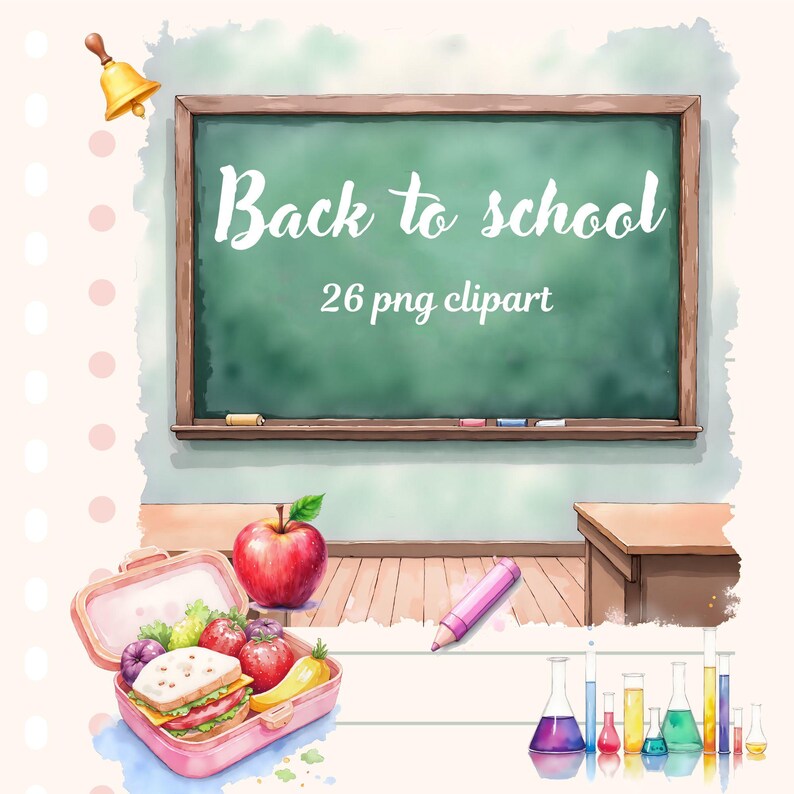 Back to school PNG bundle featuring preschool and kindergarten supplies