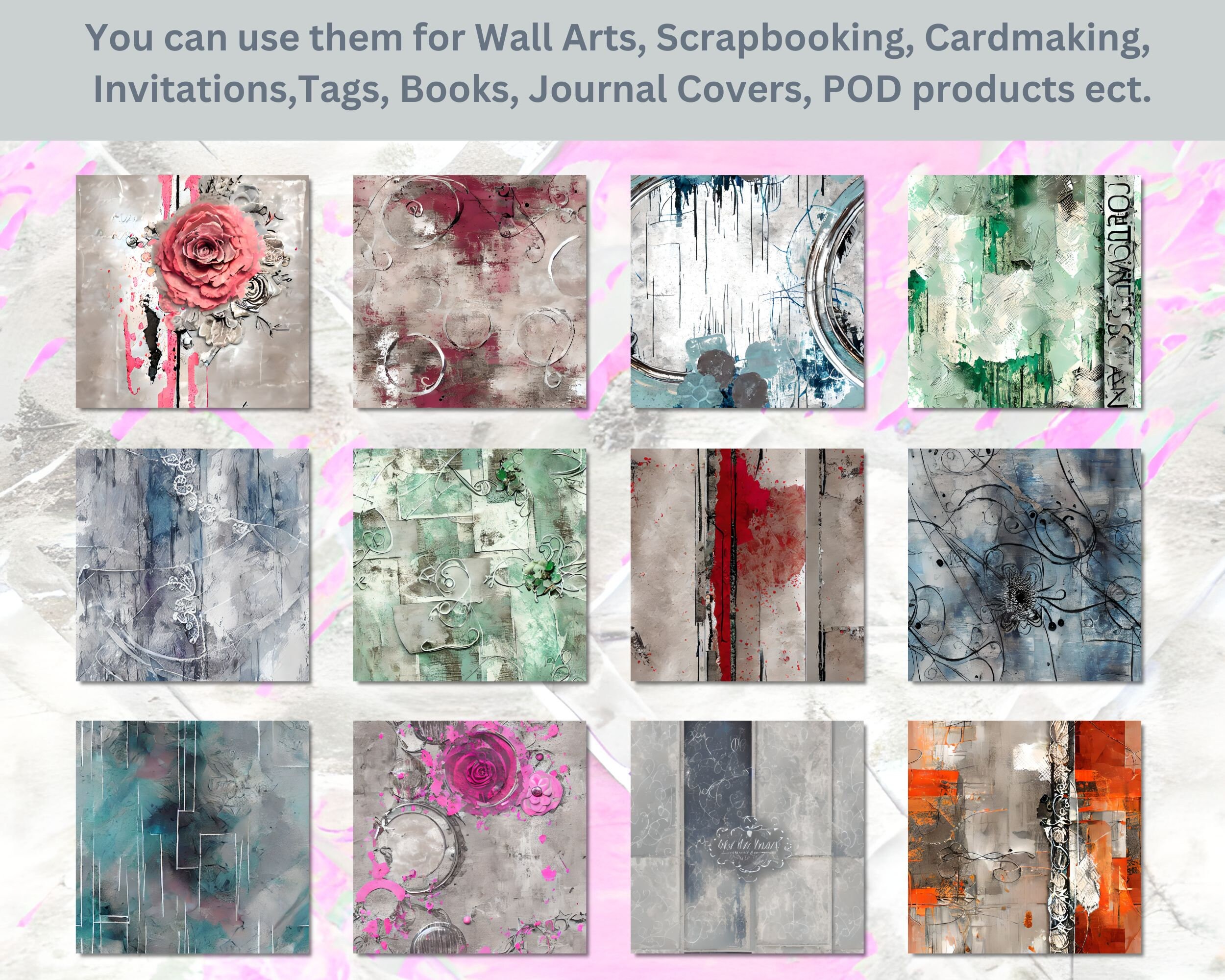 Printable Grunge Seamless Textured Silver Digital Paper Distressed ...